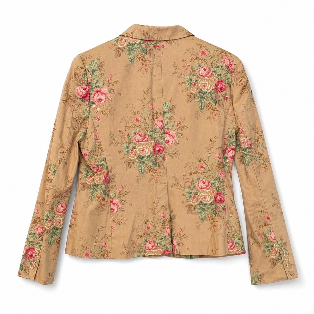 Lauren Ralph Lauren Floral Blazer Jacket Womens 12 Tan Pink Stretch Cottagecore - Picture 3 of 11